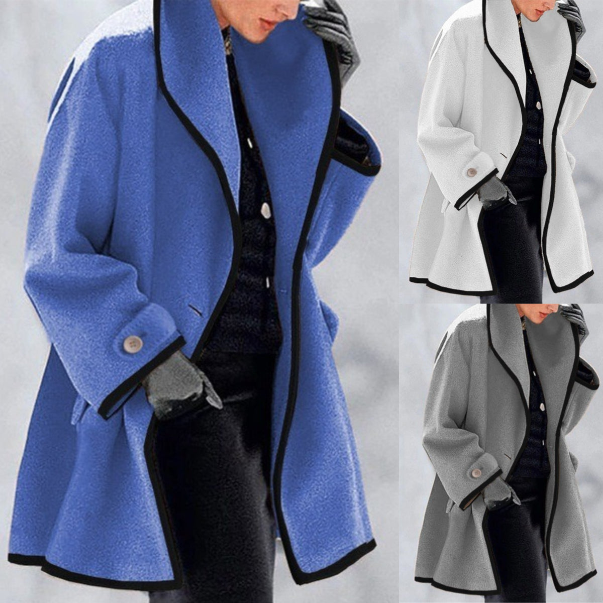 🥰🍁【S-5XL】Ново есенно-зимно многоцветно вълнено палто с качулка, свободно деколте и обло деколте