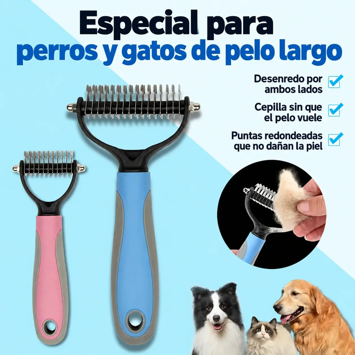 🐶【2 piezas】Cepillo Profesional Doble Cara para Perros y Gatos - Aseo, Desenredado y Masaje de Mascotas