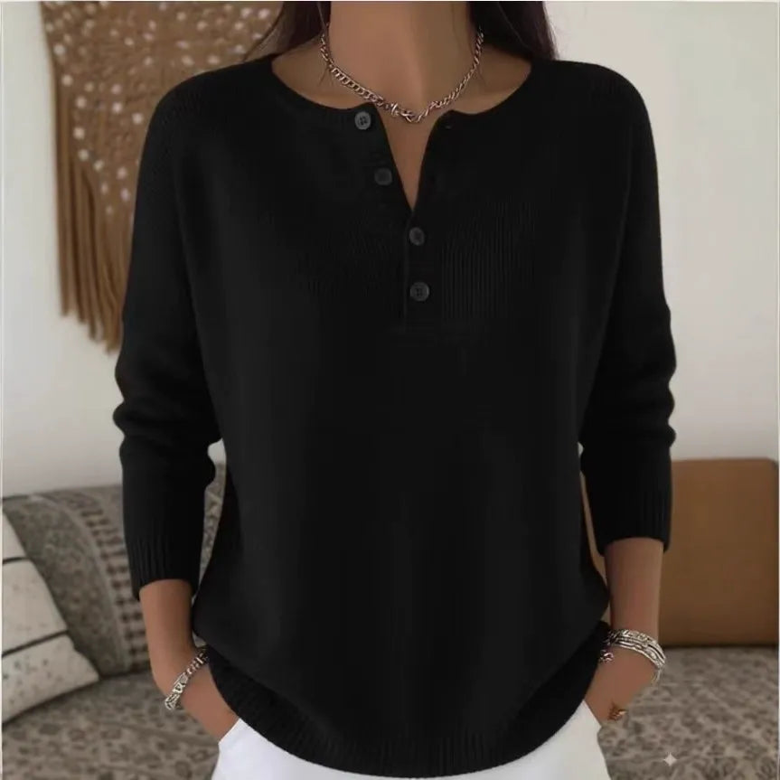 【S-2XL】Damski jednokolorowy sweter z dekoltem V, luźny i casualowy