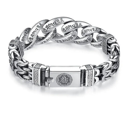 ⌚🕉️ Męska bransoletka w stylu retro z motywem pokoju i sześciosylabową mantrą – personalizowany wzór o wyjątkowym charakterze, symbolizujący spokój i pomyślność.