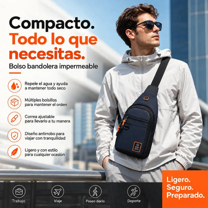 🎒 ✨ Bolso bandolera resistente al agua con múltiples bolsillos – almacenamiento organizado, correa ajustable y puerto para auriculares