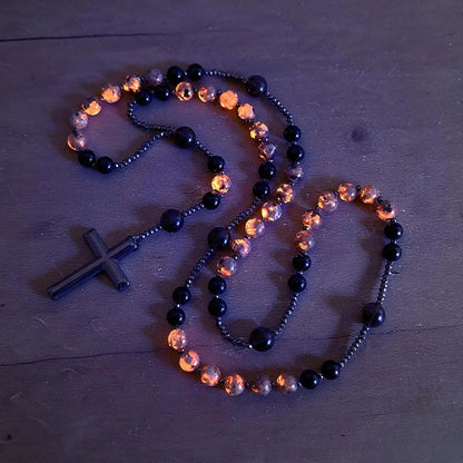 🔥✨【50% отстъпка🔥】Колие от естествен обсидиан и Pampers Rosary - класически дизайн с кръст