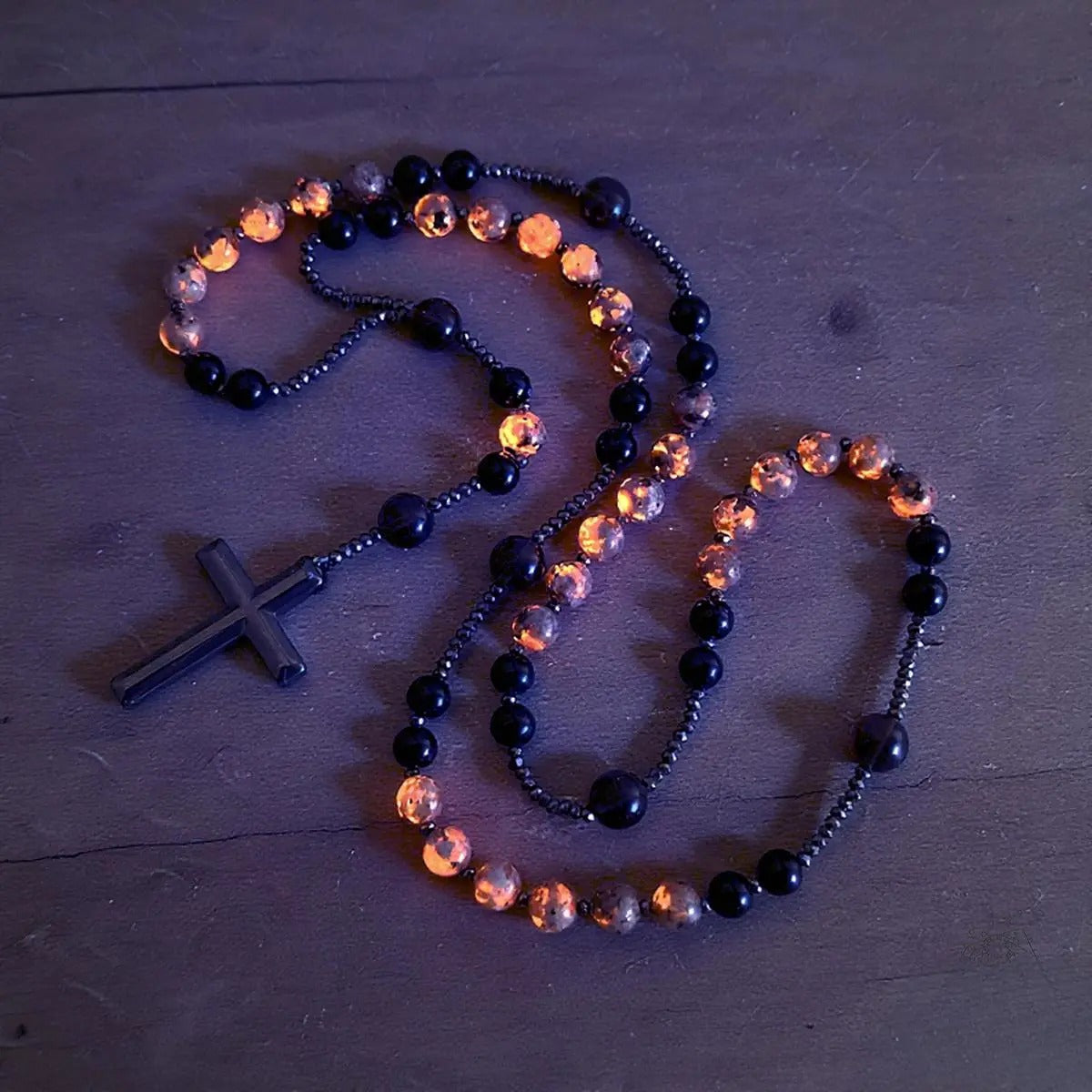 🔥✨【50% отстъпка🔥】Колие от естествен обсидиан и Pampers Rosary - класически дизайн с кръст