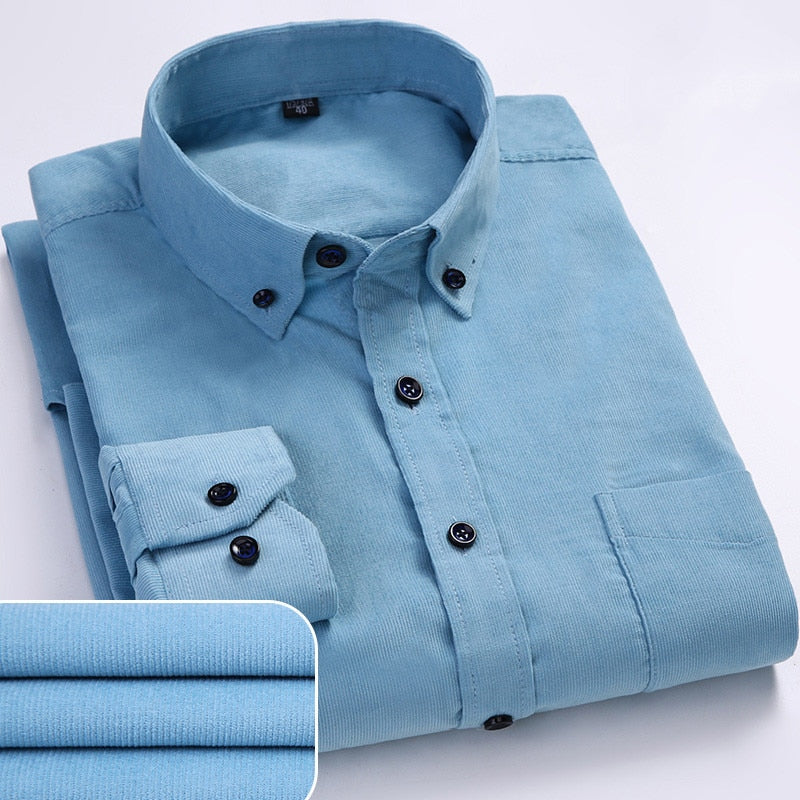 👔👔【S-6XL】Ежедневна мъжка риза от памучно кадифе с дълъг ръкав с голям размер