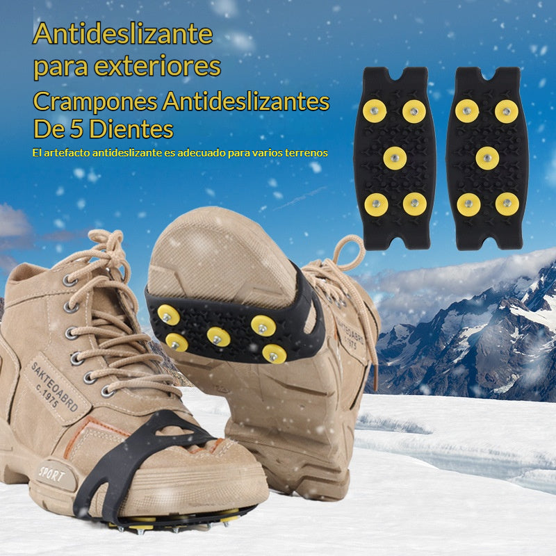 👴🚶🏔️❄️【Compra 1 y llévate 1 gratis】Crampones antideslizantes invisibles de 5 dientes, crampones para exteriores, ideales para senderismo en nieve, montañismo, escalada y superficies de hielo, imprescindibles para personas mayores.