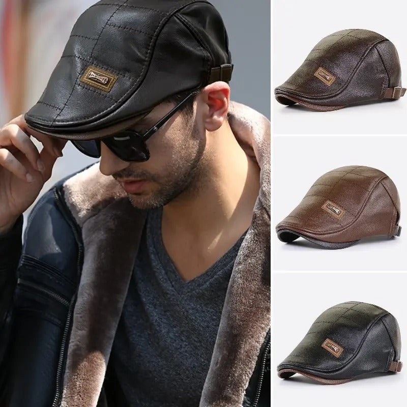 🧢🔥 Muška kožna beretka 3 u 1 – elegantna, otporna na vodu i vjetar, s toplom unutrašnjosti