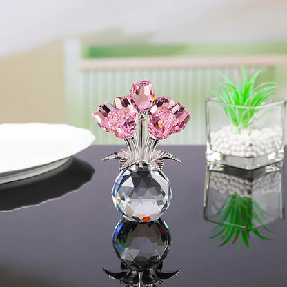 🌹Figura de rosa de cristal eterna en jarrón