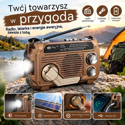 🔦 Przenośne radio awaryjne z ręcznym ładowaniem i lampką LED