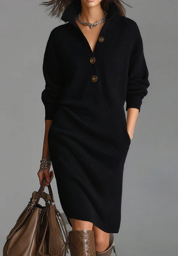 【S-3XL】✨🎉Nuevo vestido de punto con solapas de estilo europeo y americano - Alta calidad