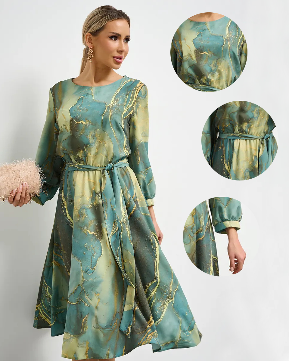 🌿👗 Плащане при доставка✅️ Елегантна зелена рокля с дълги ръкави и пола 🌸
