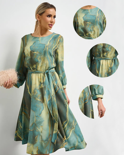 🌿👗 Плащане при доставка✅️ Елегантна зелена рокля с дълги ръкави и пола 🌸