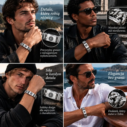 ⌚🕉️ Męska bransoletka w stylu retro z motywem pokoju i sześciosylabową mantrą – personalizowany wzór o wyjątkowym charakterze, symbolizujący spokój i pomyślność.