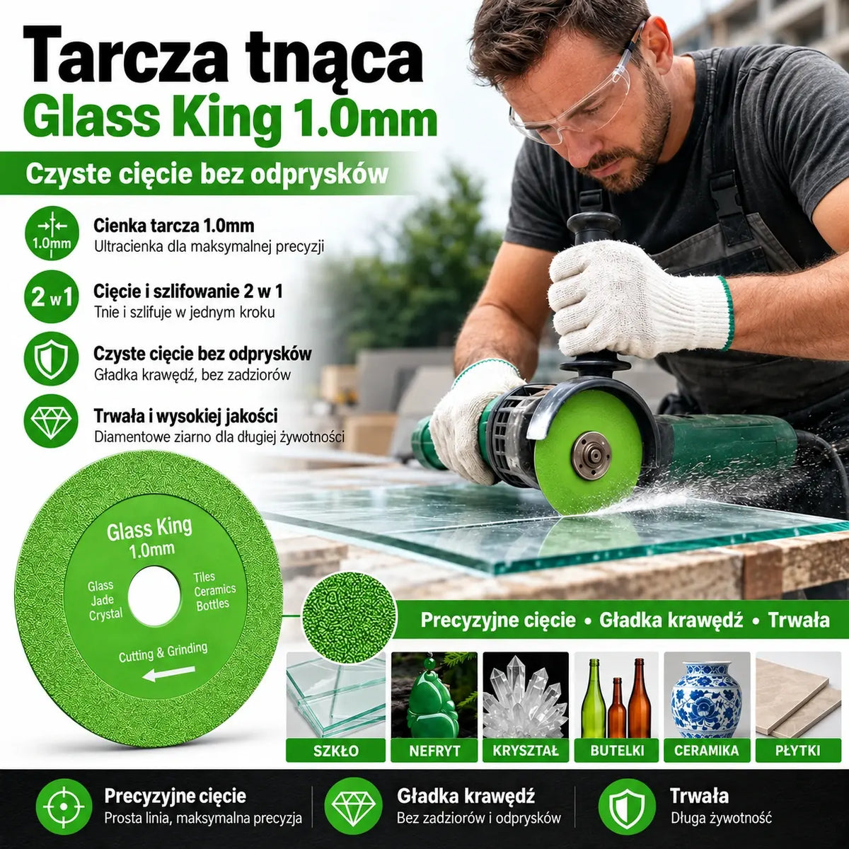 【50% OFF】Diamentowa tarcza tnąca 1,0 mm do szlifierek kątowych – tnie szkło, ceramikę i płytki bez wyszczerbień.