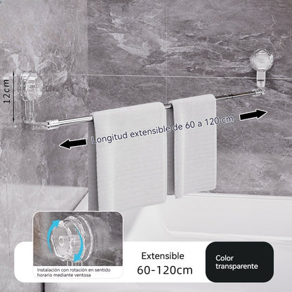 🚿✨【¡Compra 1 y llévate otro gratis】 Barra de toalla con ventosa ajustable: no requiere perforar, no daña y tiene un agarre cómodo.