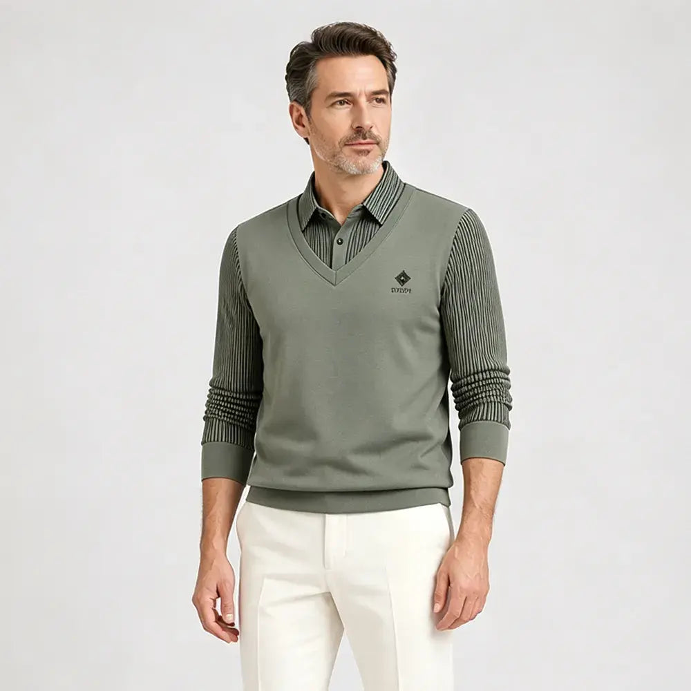 【M–4XL】Wysokiej jakości męska koszulka polo z kaszmiru w stylu patchworkowym – ciepła i uniwersalna