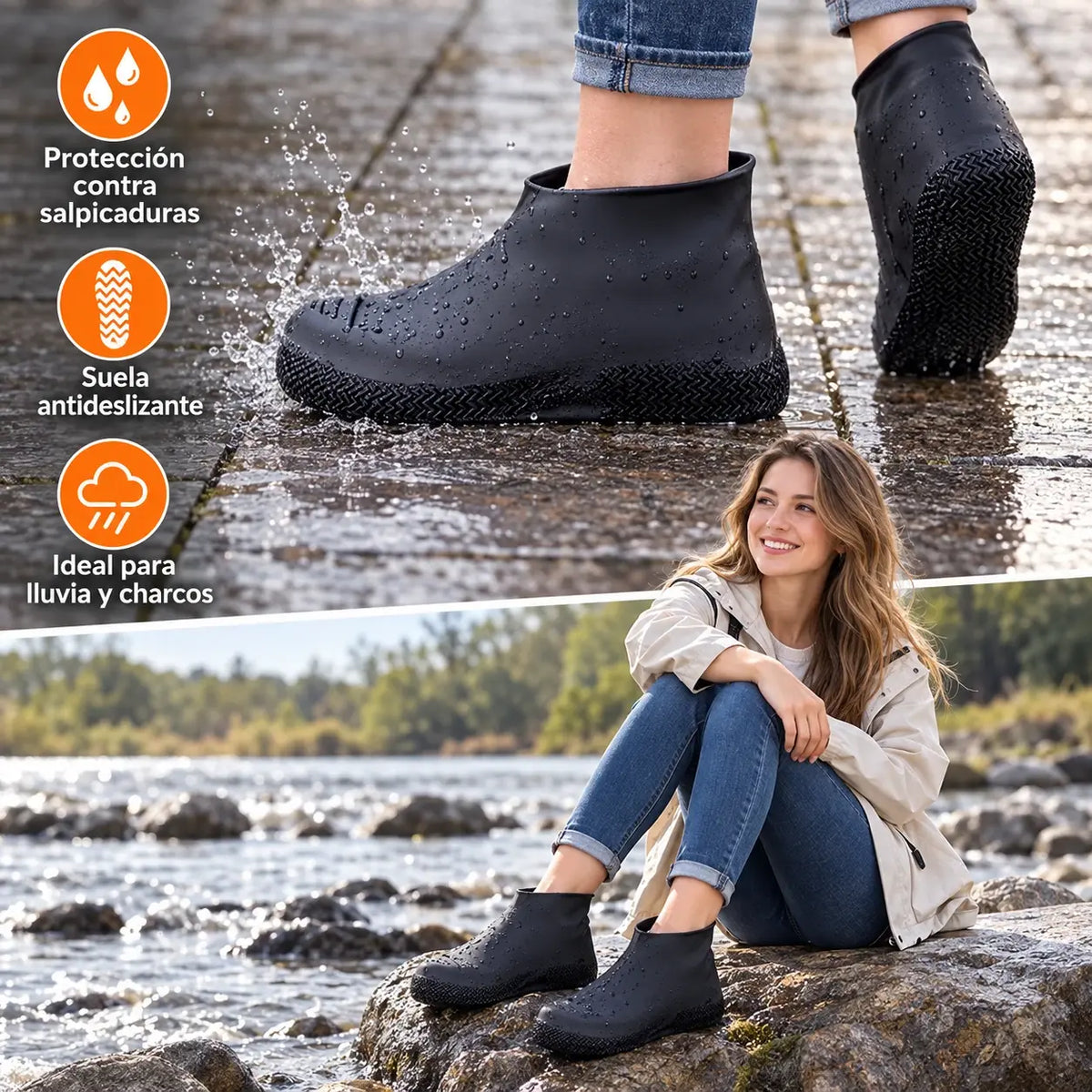 🥾💦Pack de 3 pares de cubrezapatos de goma resistentes | Protección contra agua y barro