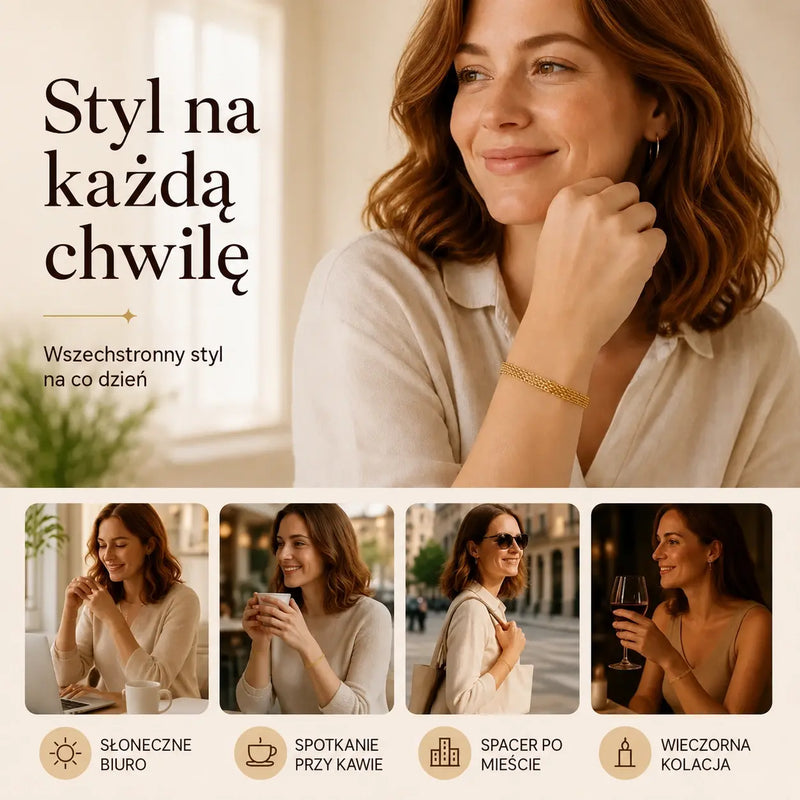 Skorzystaj teraz z 50% zniżki! 💛 Szeroka bransoletka z plecionej siateczki – masywne ogniwa, elegancka i efektownie błyszcząca 🎀