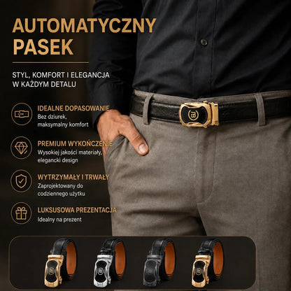 【50% OFF】 Nowy męski pasek z prawdziwej skóry z automatyczną klamrą（110-130cm）