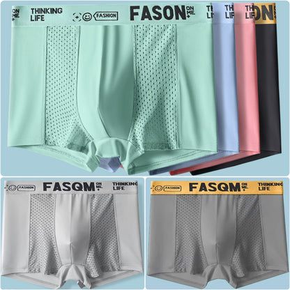 💥👍【Compre 3 y obtenga 3 gratis】Calzoncillos bóxer de malla transpirable de seda helada para hombre