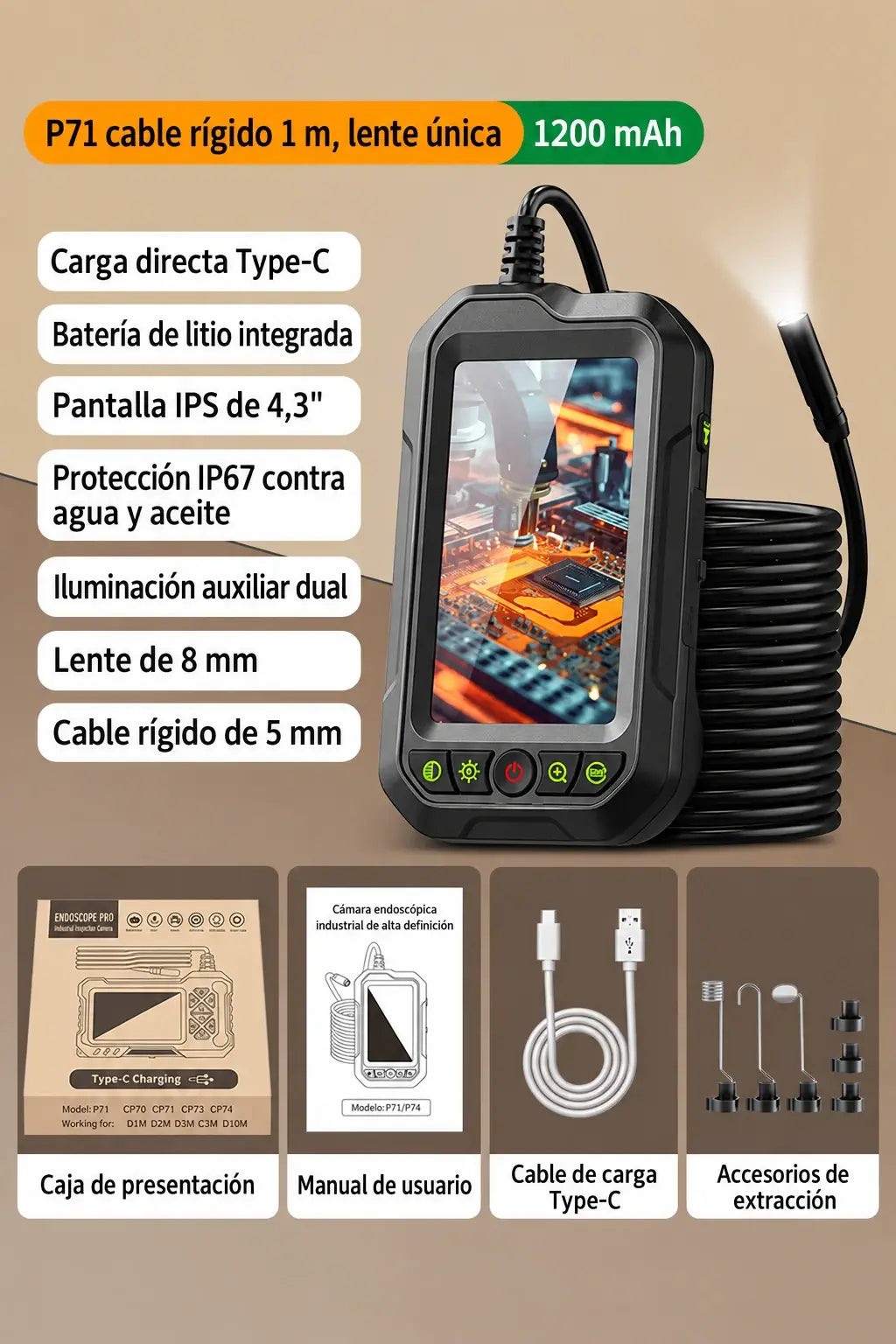 🔍 Oferta por tiempo limitado: ¡50 % de descuento! ✨ Cámara endoscópica portátil HD 1080p con pantalla de 4,3" – Impermeable (IP67), inspección precisa y batería de larga duración ✨
