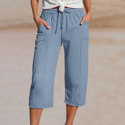 💖👖👖Ženske jednobojne plisirane capri hlače od pamuka i lana - hladne i prozračne, laskaju obliku nogu, elegantne i ležerne