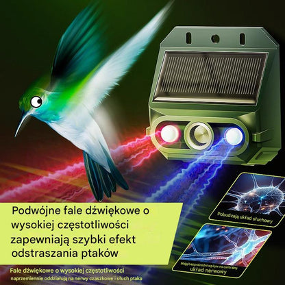 【30% OFF】🔥Odstraszacz ptaków ultradźwiękowy zasilany energią słoneczną do użytku na zewnątrz z migającym światłem podczerwonym, z czerwoną i niebieską diodą LED