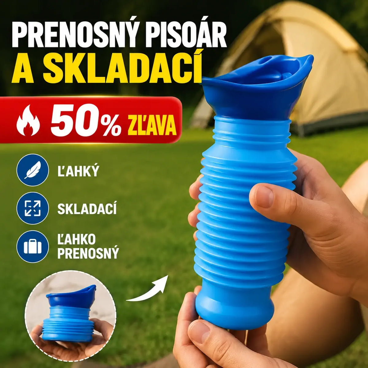 Prenosný skladací cestovný pisoár pre mužov, ženy a deti – opakovane použiteľná nádoba na moč na kempovanie a dlhé cesty