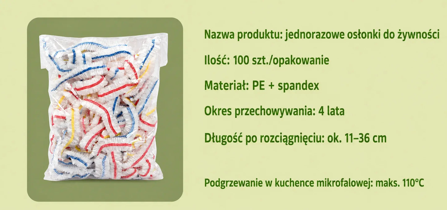 【Oferta specjalna tylko dziś: 50% zniżki】100 sztuk wielorazowych, elastycznych osłonek foliowych dopuszczonych do kontaktu z żywnością