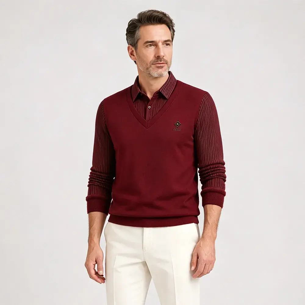 【M–4XL】Wysokiej jakości męska koszulka polo z kaszmiru w stylu patchworkowym – ciepła i uniwersalna