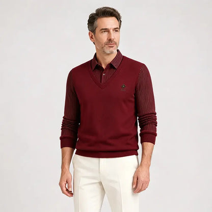 【M–4XL】Wysokiej jakości męska koszulka polo z kaszmiru w stylu patchworkowym – ciepła i uniwersalna