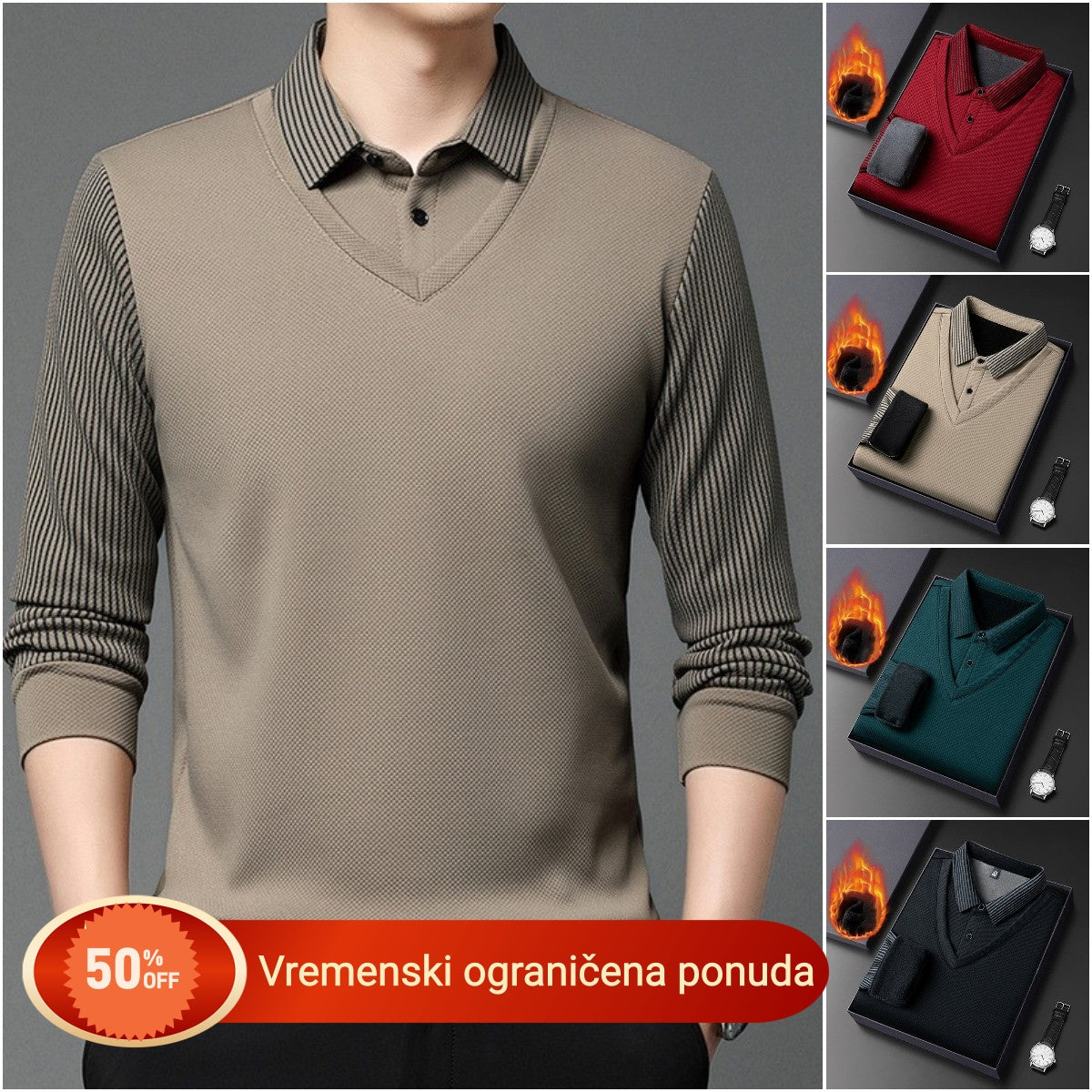💥😎【M-4XL】Muški dvodijelni set polo majica s imitacijom prugastog uzorka.