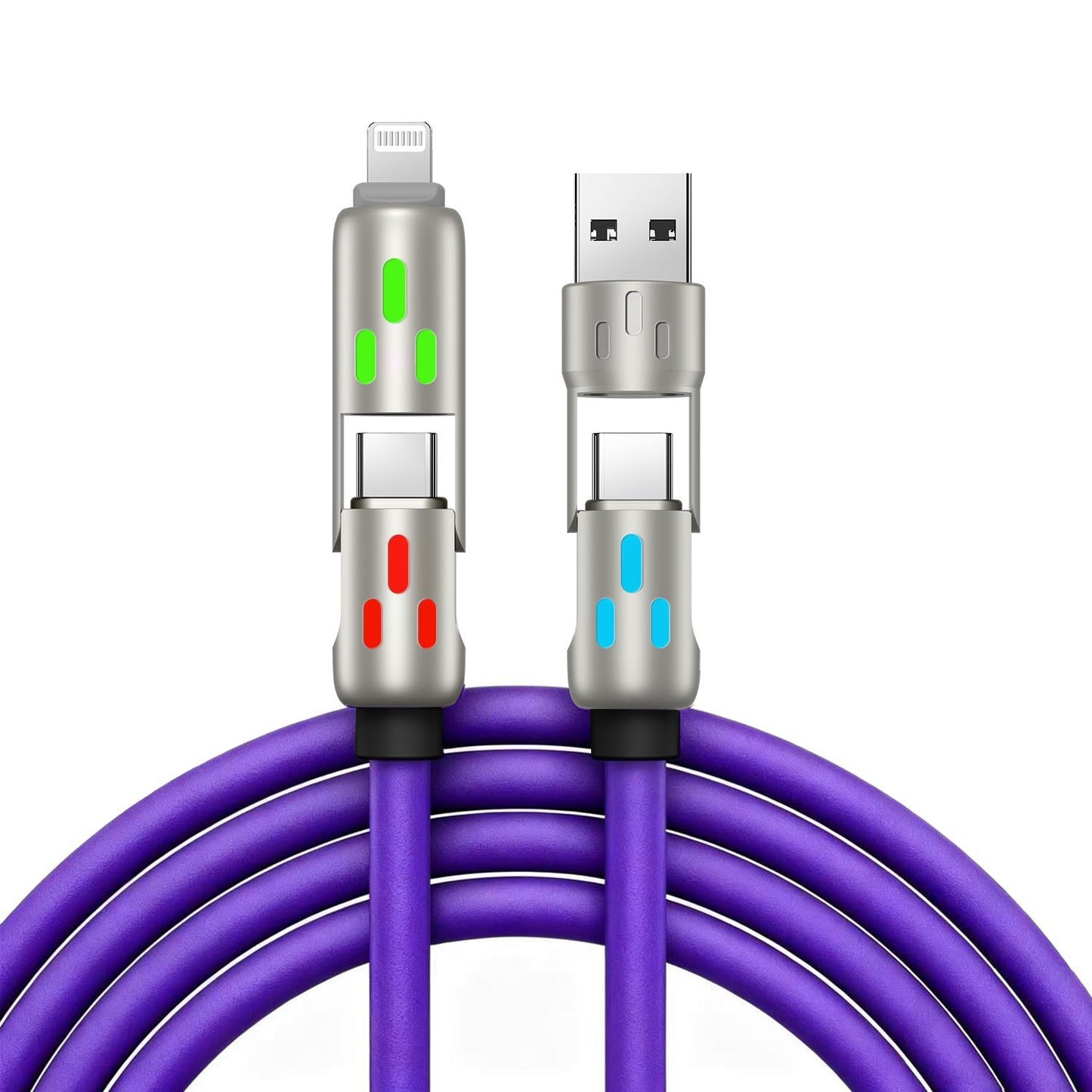 🔥 【2 kusy za 22 €】 🔥 (dĺžka 2 metre) Kábel 4 v 1 PD 240 W – rýchle nabíjanie cez USB-C, Lightning a USB-A, hliník a silikón, synchronizácia dát ⚡📱