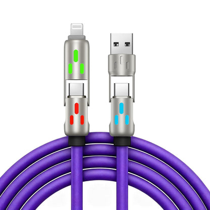 🔥 【2 sztuki za 99 zł】 🔥 (długość 2 m) Kabel 4 w 1 PD 240 W – szybkie ładowanie USB-C, Lightning i USB-A, aluminium i silikon, synchronizacja danych ⚡📱