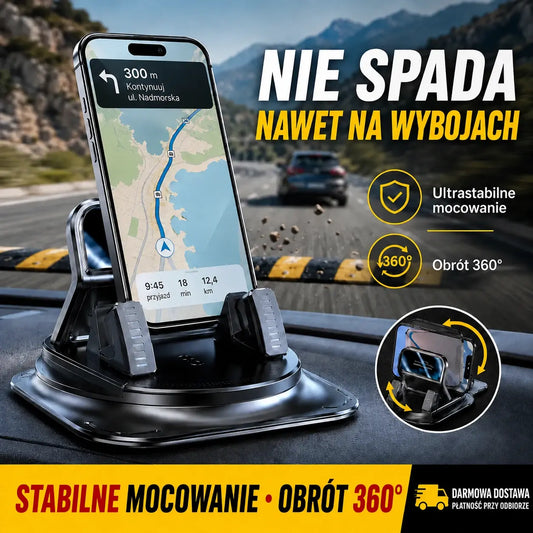 🚗 Uchwyt samochodowy 2 w 1 na telefon, obrotowy 360° i antypoślizgowy