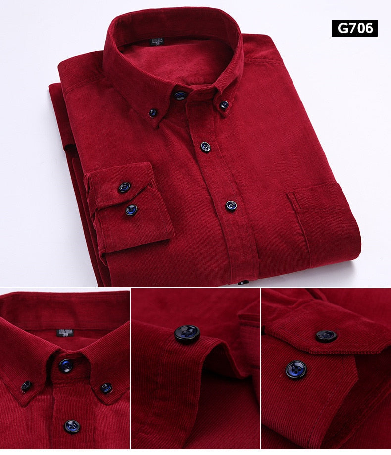 👔👔【S-6XL】Ежедневна мъжка риза от памучно кадифе с дълъг ръкав с голям размер