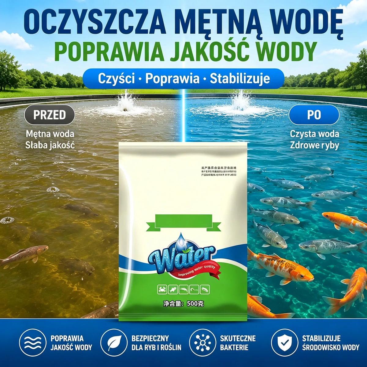 🐟 500 g Premium Pond Powder | Klarowanie wody i kontrola glonów 🌊