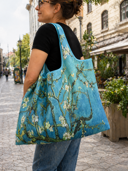 【Pago contra reembolso】Bolsa ecológica plegable grande de 56×40 cm con estampado artístico, ligera y compacta para ir de compras.