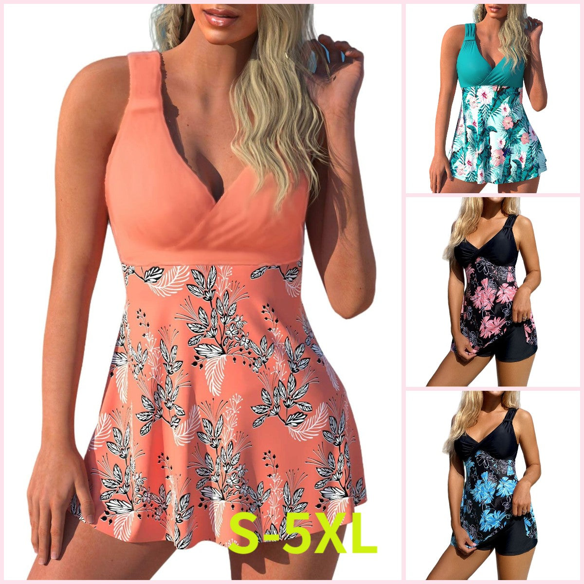 🌴🏖️🌈【50% popusta 🔥】【S-5XL】😍2026 novi ženski komplet kupaćih kostima s printom velikih veličina, kratke hlače, podijeljena plivaća suknja bez leđa, tkanina koja se brzo suši