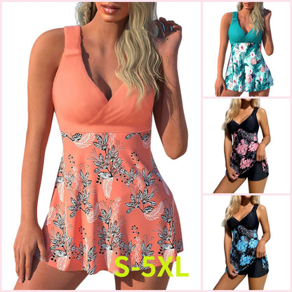 🌴🏖️🌈【50% popusta 🔥】【S-5XL】😍2026 novi ženski komplet kupaćih kostima s printom velikih veličina, kratke hlače, podijeljena plivaća suknja bez leđa, tkanina koja se brzo suši