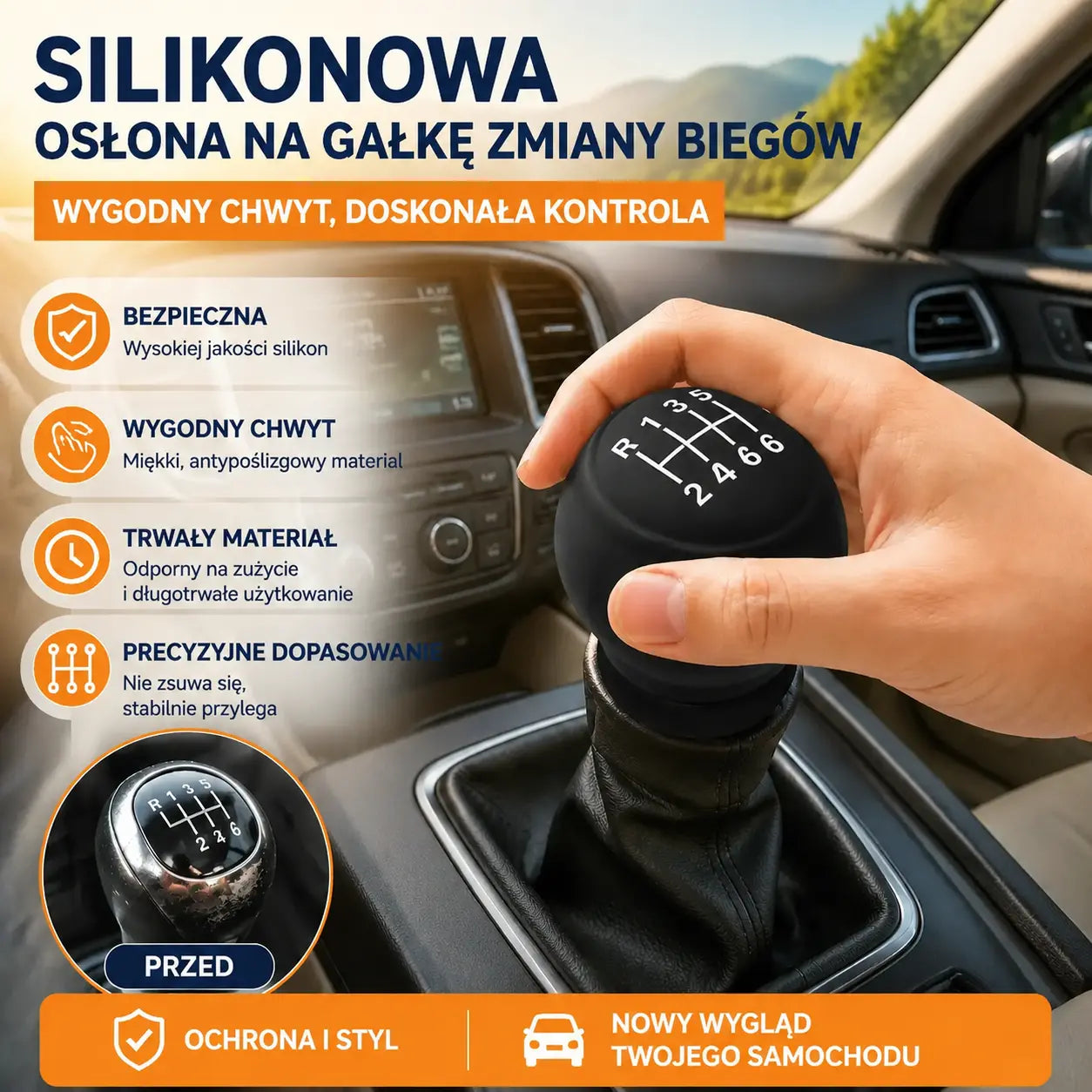 5 za 99 zł. ✨ Nadaj swojemu samochodowi nowy styl dzięki silikonowej osłonie na drążek zmiany biegów 🚘