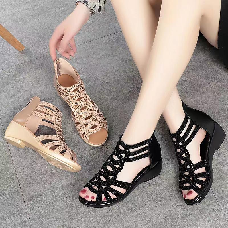 👡【35-40】кухи дишащи сандали на средна височина мека подметка мека кожа модни гъвкави