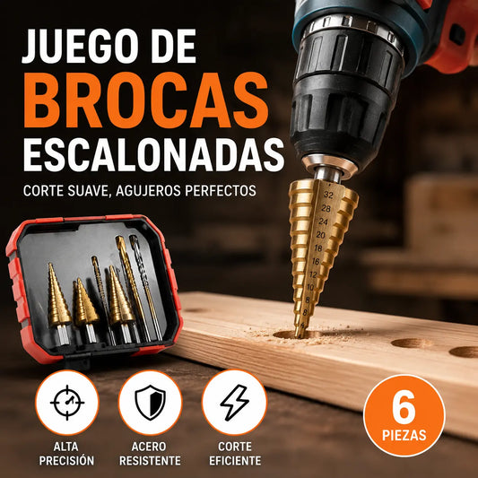 🔥 【6 piezas】Juego de brocas escalonadas HSS de alta velocidad para perforar y avellanar