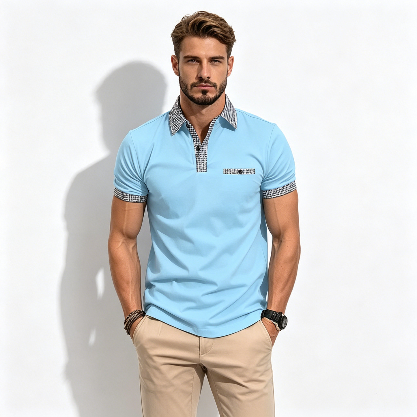 Promocja na 2026 rok【S-3XL】Letnia męska bluza polo z guzikami i blokiem kolorów