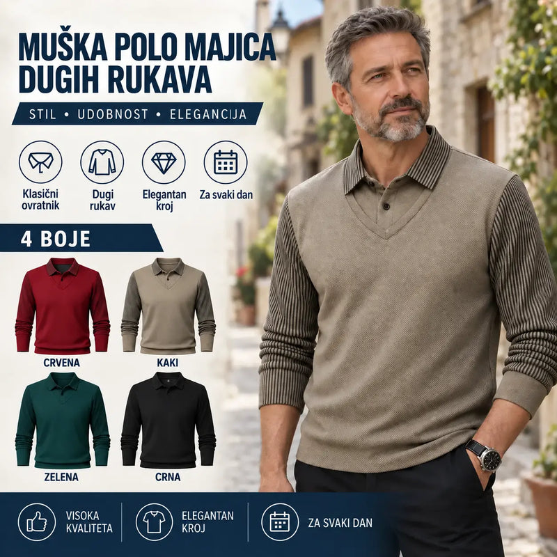 Polo majica dvodijelnog izgleda s prugama u stilu imitacije patchworka