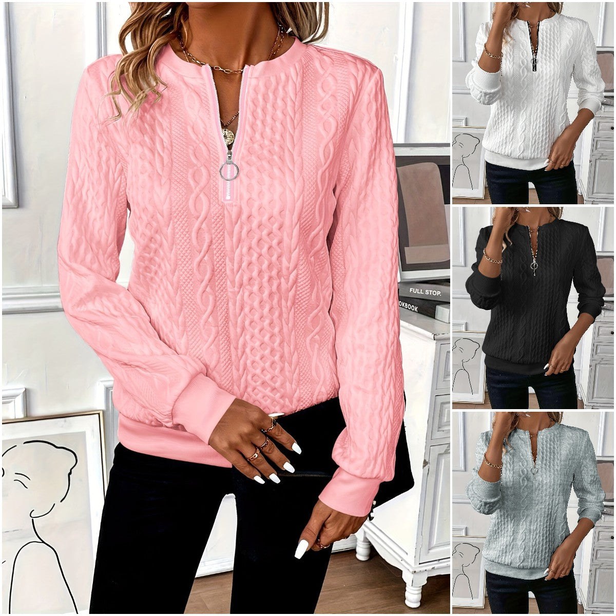 🔥🎀🎀【Predáva sa ako horúce rožky】🌸🌸🌸 2025 Ležérna prešívaná mikina na zips pre európske a americké ženy.