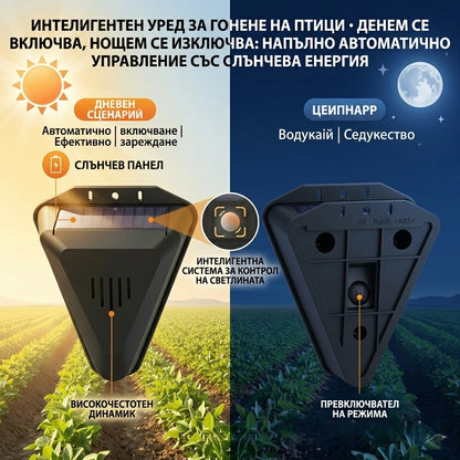 【Плащане при доставка】Соларен уред за прогонване на птици със звук и светлина за градина, овощни градини, рибарници и оризища