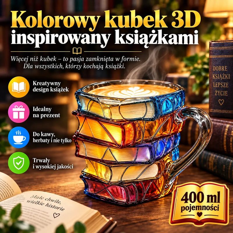 Kubek 3D w kształcie malowanej książki