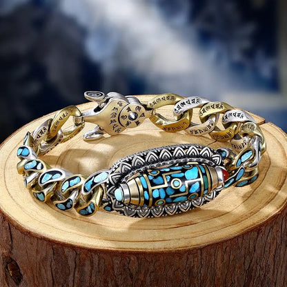 🔥 Najprodavanije✨ Narukvica od 925 sterling srebra s vintage tirkizom i šest znakova mantre