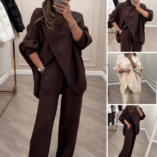 🔥 ¡49% de descuento! ¡Nueva llegada! Conjunto de dos piezas para mujer: jersey asimétrico + pantalones anchos. Corte holgado, tejido suave y ultra cómodo 👚 Envío gratis ✨