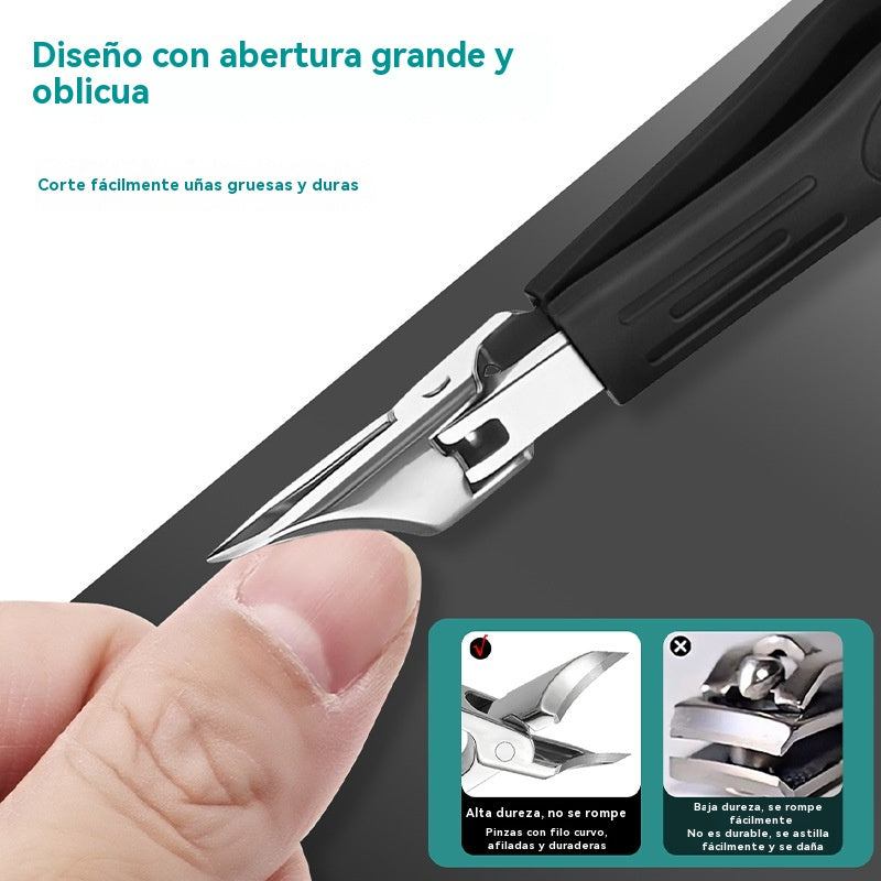 🔥【Modelo 2026】🔥 Cortaúñas antisalpicaduras con borde inclinado de 25° (juego de 3 piezas)